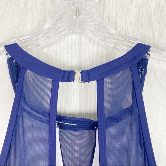 Yonique | Navy Blue Swim Dress With V-Neck Mesh Detail Size Large - Picture 5 of 10
